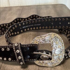 Nocona Black Leather Belt with Silver Accents